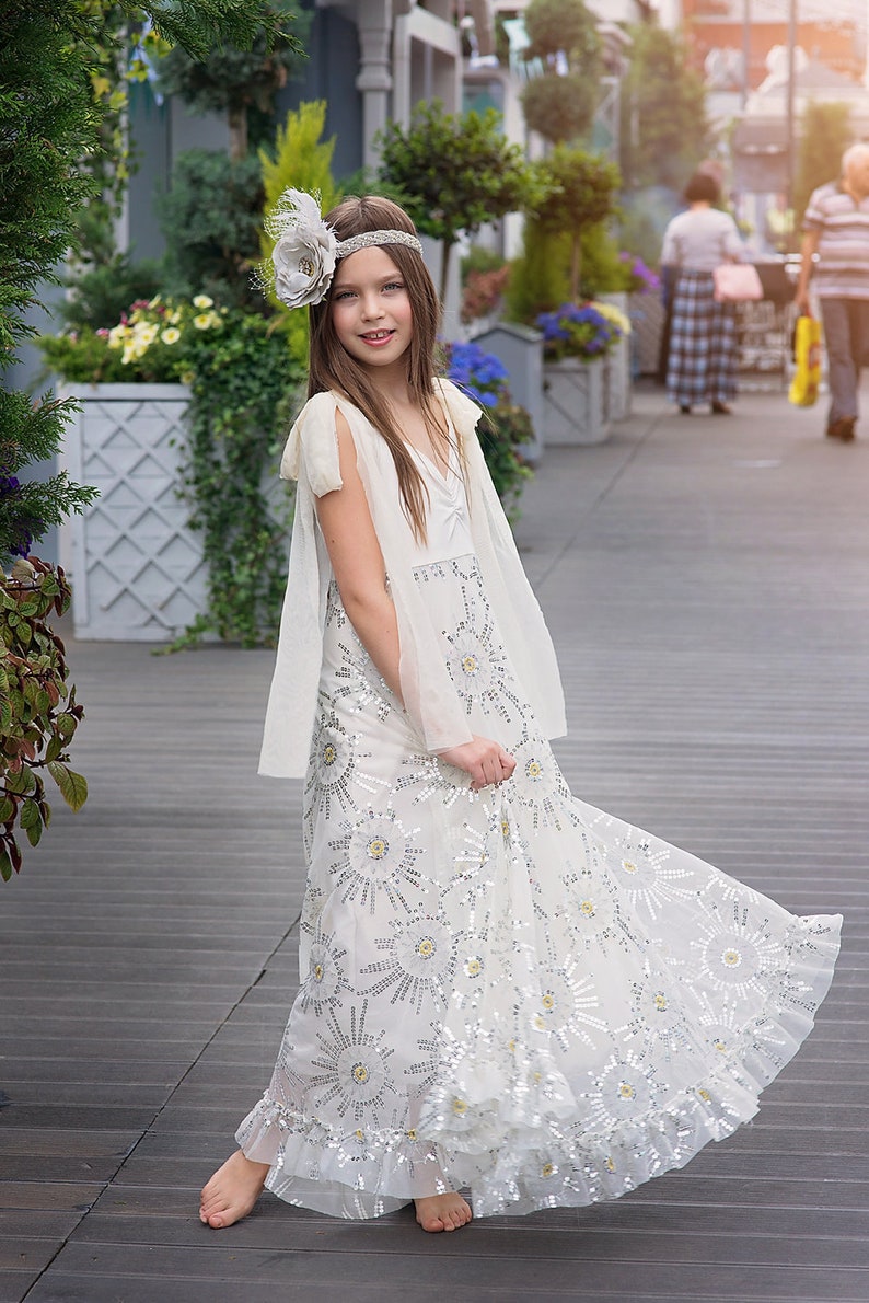 Boho Sequin Flower Girl Dress Junior Bridesmaid Etsy