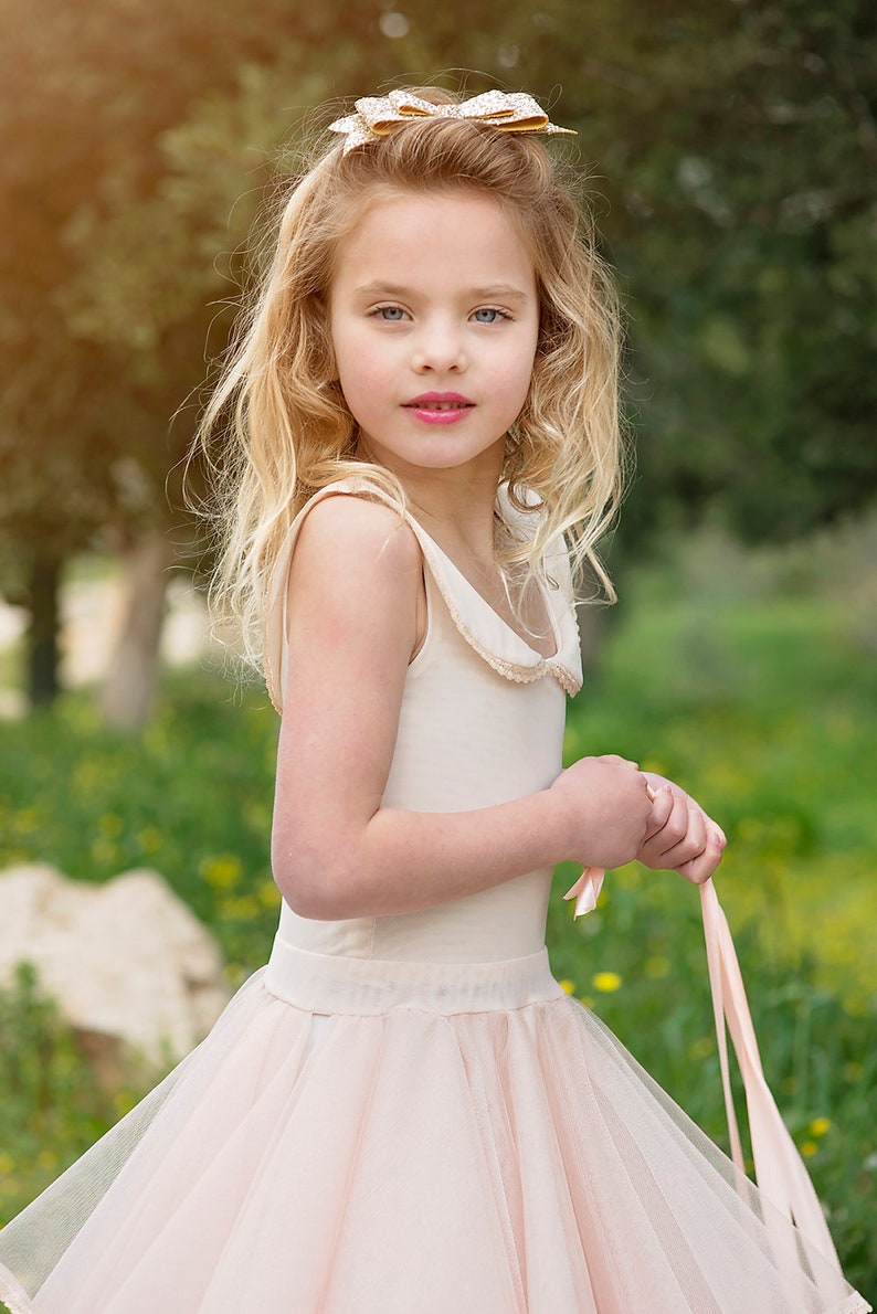Flower Girl Blush Tulle Dress Boho Chic Blush Dress Lace Etsy