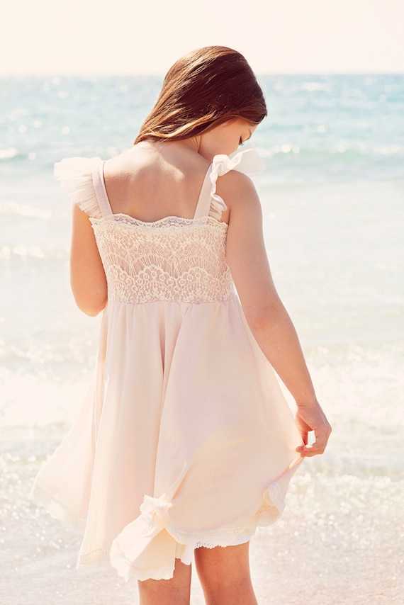 Blush Pink Lace And Chiffon Dress Flower Girl Dress Bohemian Etsy