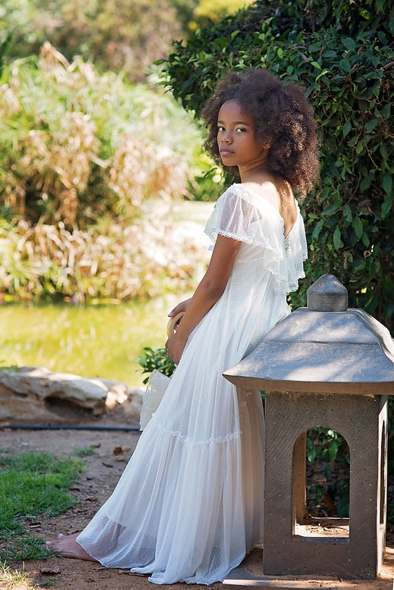 Boho Junior Bridesmaid Dress Girls Dress Ivory Lace Flower - Etsy