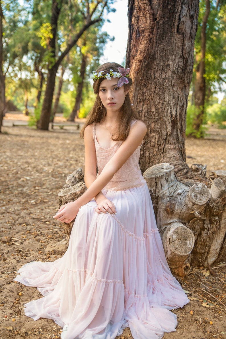 Blush Pink Bohochic Flower Girl Dress Junior Bridesmaid Etsy