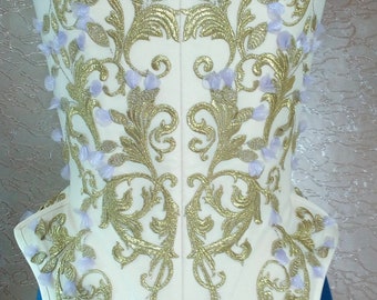 18th century Ivory stays with gold embroidery