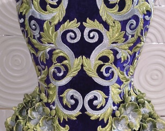 Purple Velvet corset with gold and silver embroidery