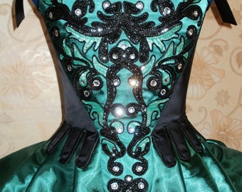 18th century Green satin and sequin embroidery corset