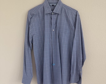 Tommy Hilfiger Men's Blue Windowpane Dress Shirt L 16,5