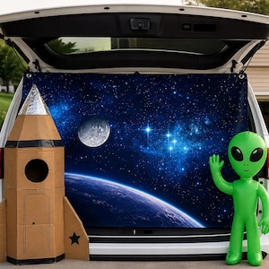 Outer Space Vinyl Banner, 72×36 Galaxy Party and Trunk-or-Treat Backdrop
