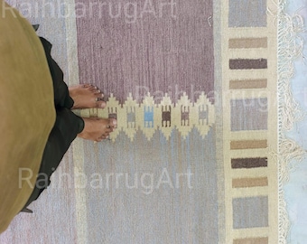 Handwoven Nordic Geometric Rug – Rustic Brown Diamond Pattern Flatweave Wool Carpet