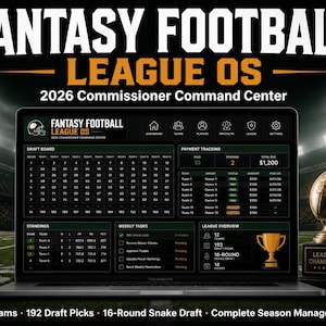 2026 Fantasy Football Commissioner Notion Template - 12-Team League OS, 192-Pick Draft Board
