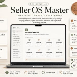 Etsy Shopify Notion Workspace, Small Business Listing SEO System