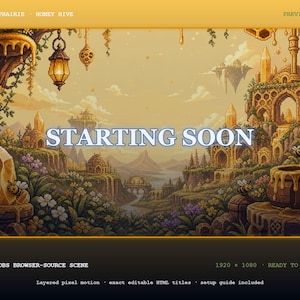 Honey Hive Animated Stream Overlay Pack | Cozy Pixel Art Scenes (OBS Browser Source)