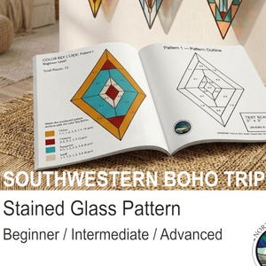 Southwestern Boho Triptych Stained Glass Pattern Set PDF SVG, Geometric Suncatcher DIY Template