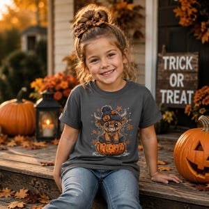 Highland Cow Pumpkin Youth Tee | Happy Fall Y'all Back Print