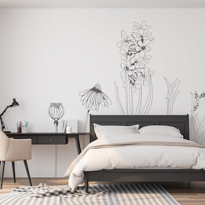 Large VINYL FLOWER wall sticker decals, hand drawn flowers, Easy Install. For home or shop windows PACK 1 image 4