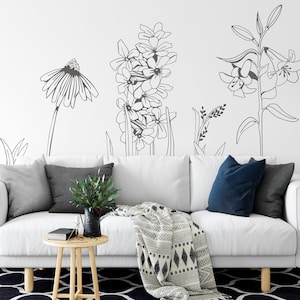 Large VINYL FLOWER wall sticker decals, hand drawn flowers, Easy Install. For home or shop windows PACK 1 image 2