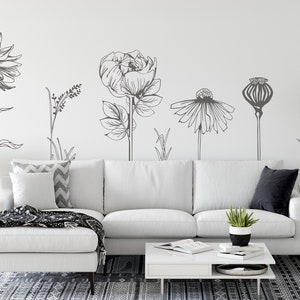 Large VINYL FLOWER decorative wall stickers including seven beautiful hand drawn flowers, easy Install. For home or shop windows Pack 2 image 2