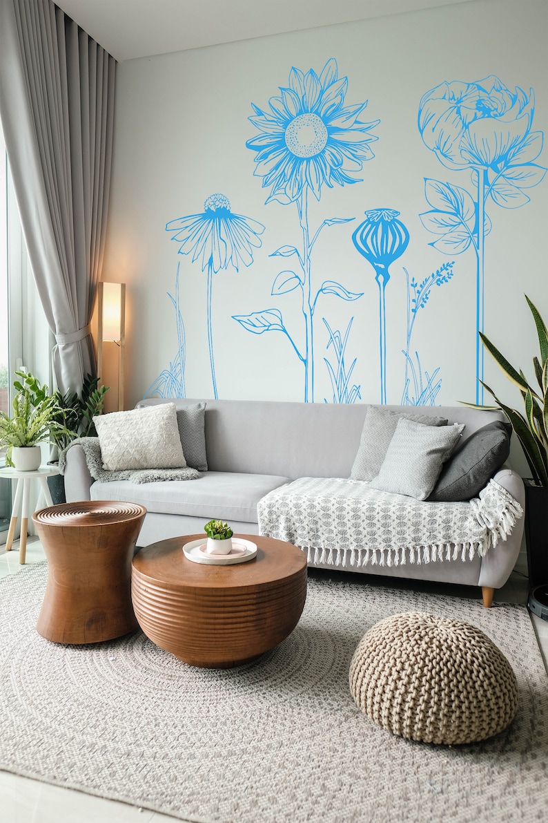 Large VINYL FLOWER decorative wall stickers including seven beautiful hand drawn flowers, easy Install. For home or shop windows Pack 2 image 5