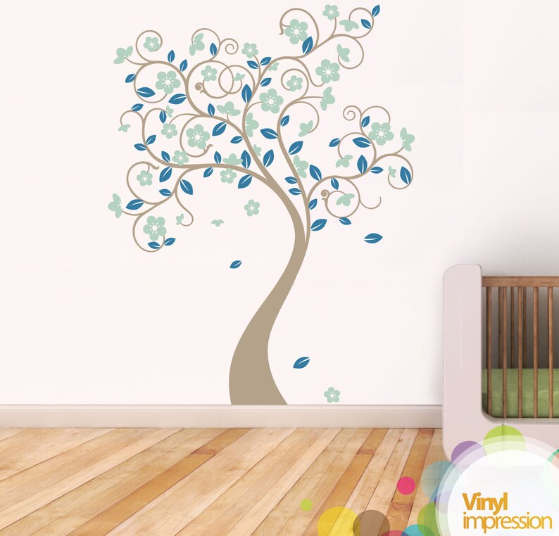 Swirly Tree Vinyl Wall Sticker Life Size Etsy