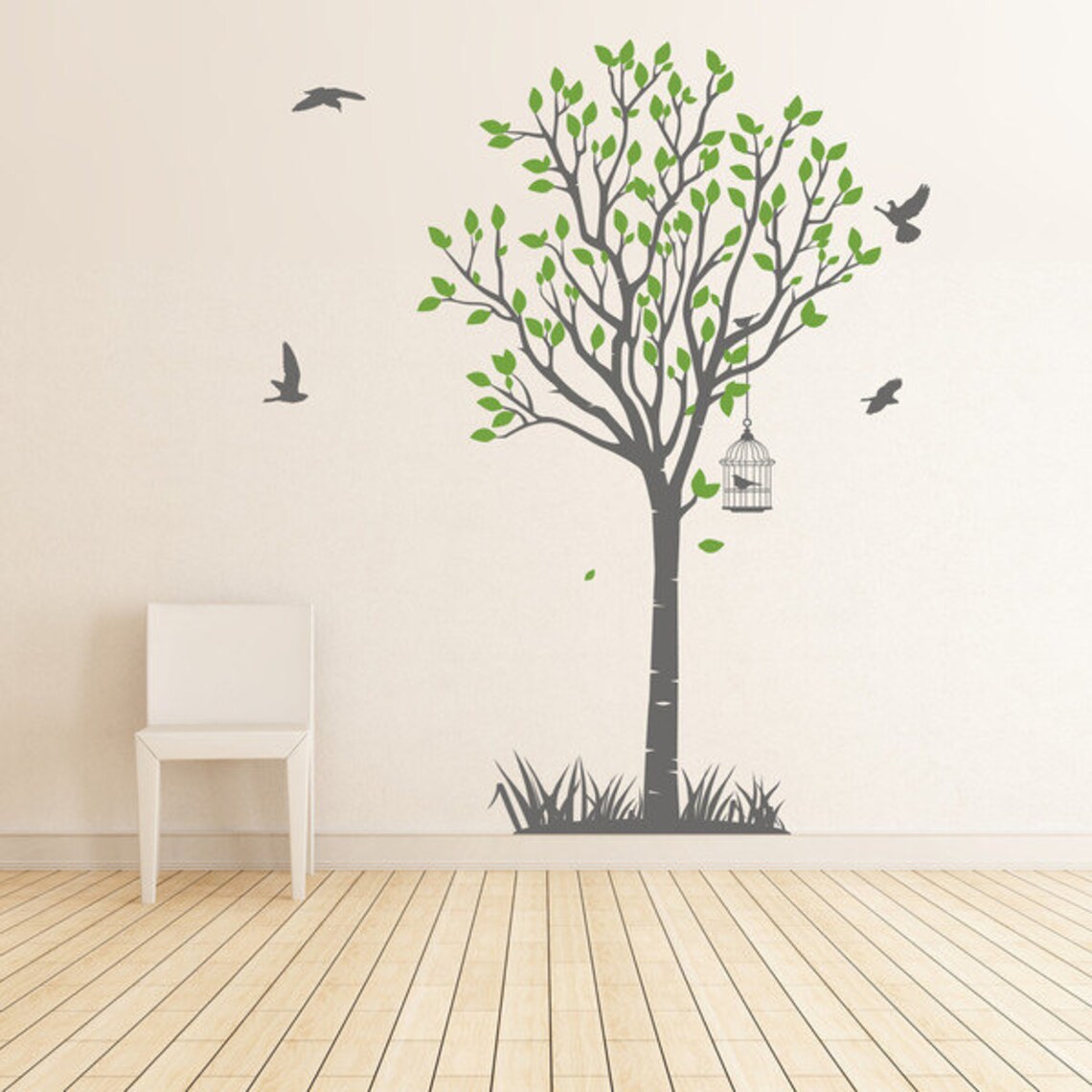 TREE WITH BIRDCAGE Vinyl Wall Sticker Life Size 110cm X Etsy UK
