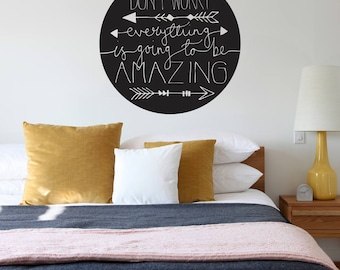 DON'T WORRY Wall Sticker | retro quote | bespoke hand drawn original wall art | 58 x 58 // 23 x 23 inches