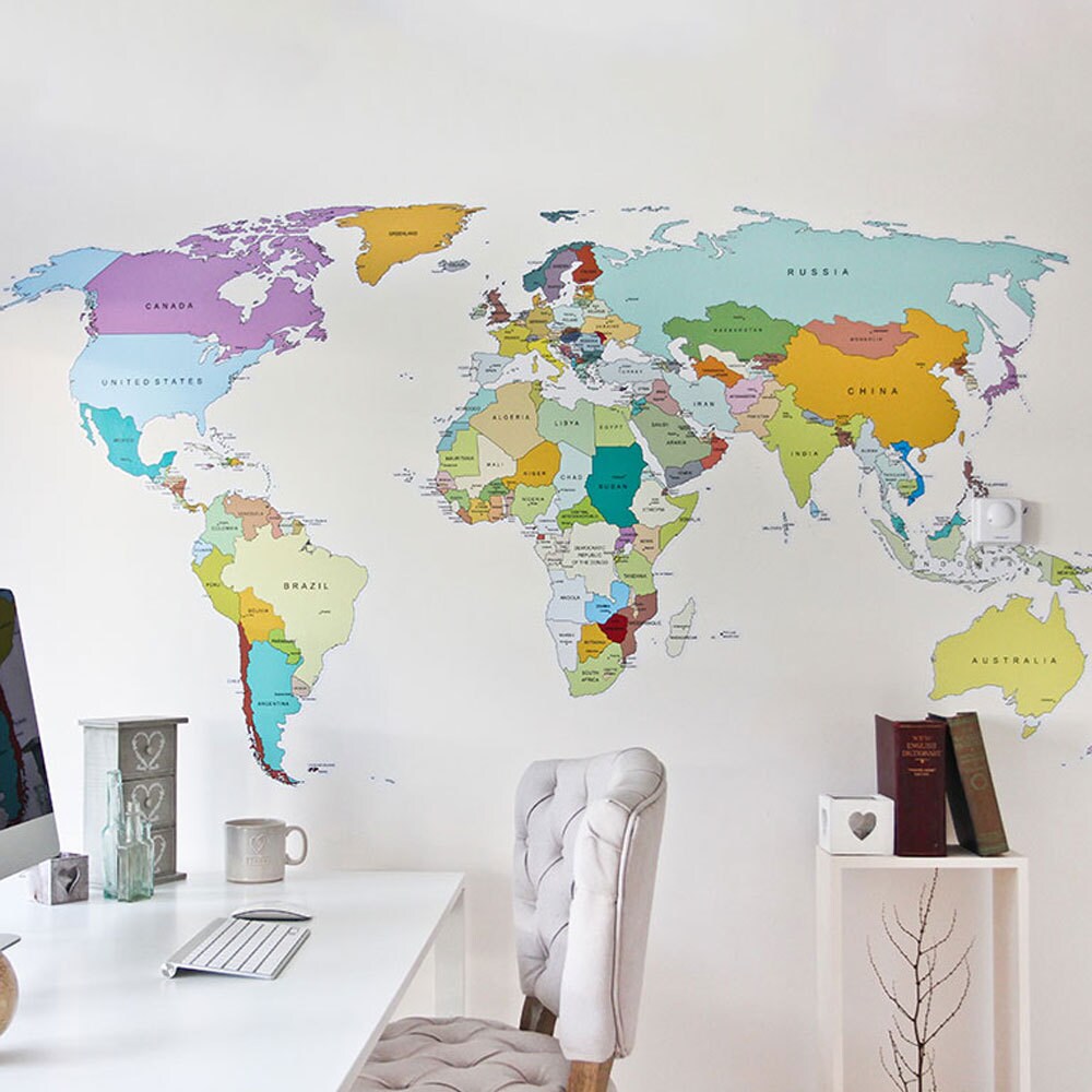 Printed World Map Self adhesive High Detail Quality Wall Decal Etsy