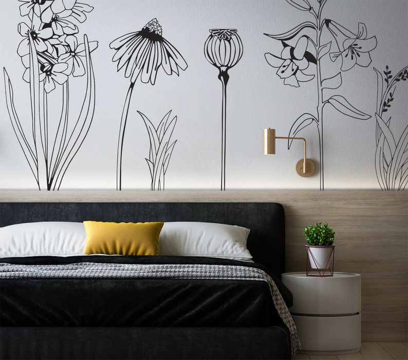 Large VINYL FLOWER wall sticker decals, hand drawn flowers, Easy Install. For home or shop windows PACK 1 image 3