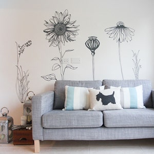 Large VINYL FLOWER decorative wall stickers including seven beautiful hand drawn flowers, easy Install. For home or shop windows Pack 2 image 6
