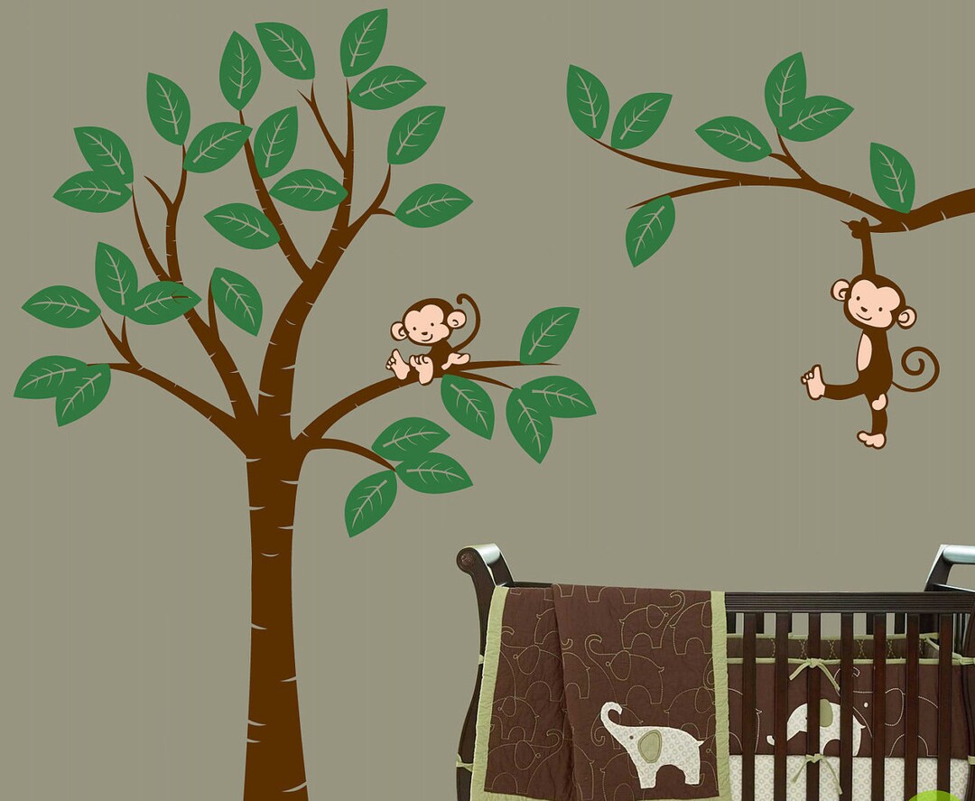 Jungle Tree With Monkeys Vinyl Wall Decal: Kids Room Decor (225 X 195cm ...