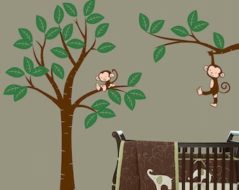 Jungle Tree with Monkeys Vinyl Wall Sticker Life Size | 225 x 195cm / 88 x 76 inches