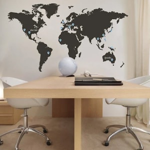 Große WELTKARTE Vinyl Aufkleber Wandaufkleber Kunst, coole Reiseeimer liste für Lounge, Höhle und Büro 210cm x 120cm