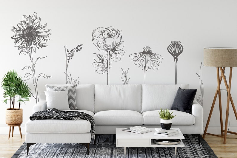 Large VINYL FLOWER decorative wall stickers including seven beautiful hand drawn flowers, easy Install. For home or shop windows Pack 2 image 2