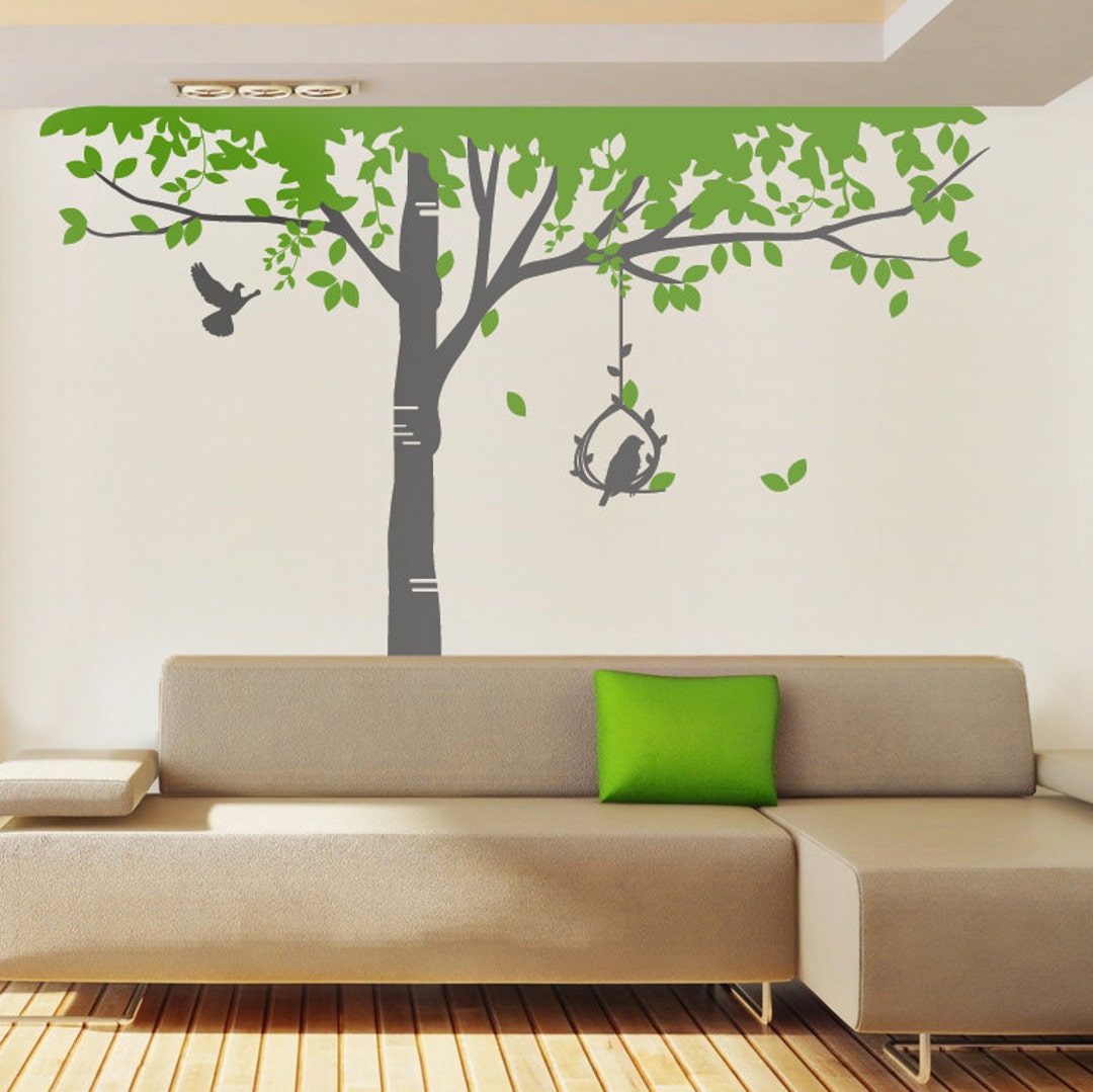Tall Birch Tree Vinyl Wall Decal With Birds (112 X 98 Inches) - Etsy