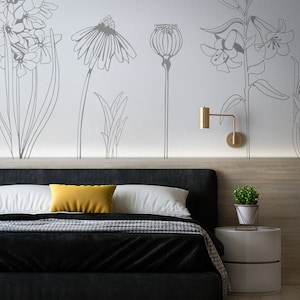 Large VINYL FLOWER wall sticker decals, hand drawn flowers, Easy Install. For home or shop windows PACK 1 image 10