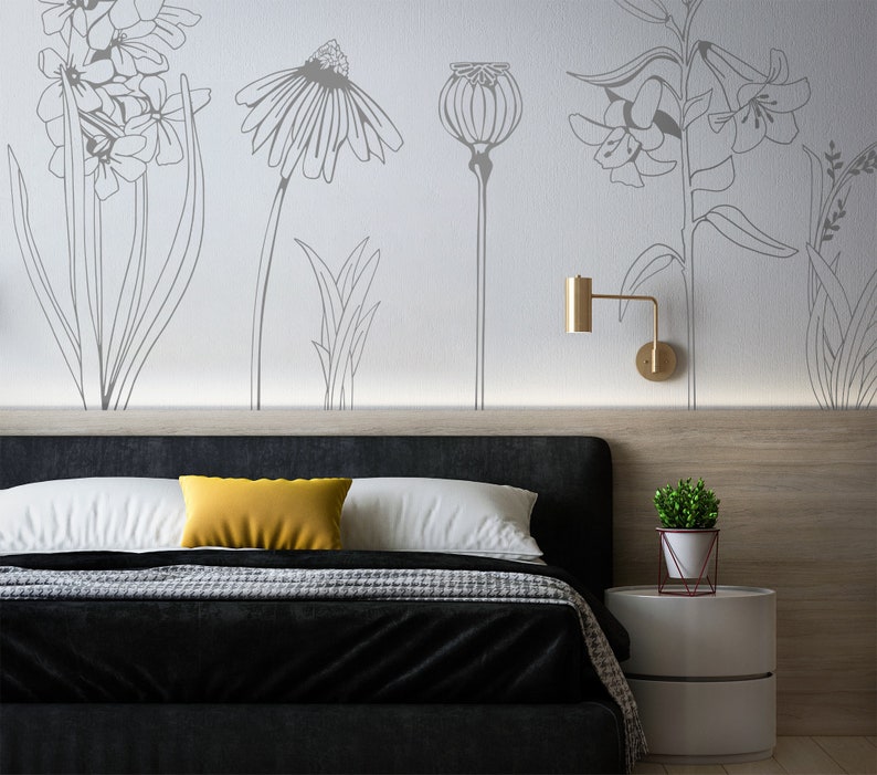 Large VINYL FLOWER wall sticker decals, hand drawn flowers, Easy Install. For home or shop windows PACK 1 image 10