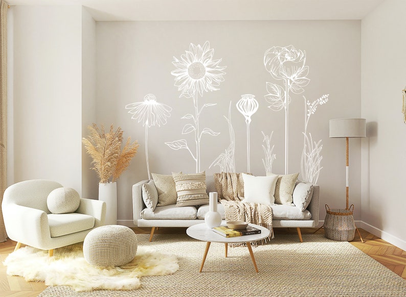 Large VINYL FLOWER decorative wall stickers including seven beautiful hand drawn flowers, easy Install. For home or shop windows Pack 2 image 4