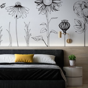 Large VINYL FLOWER decorative wall stickers including seven beautiful hand drawn flowers, easy Install. For home or shop windows Pack 2 image 7