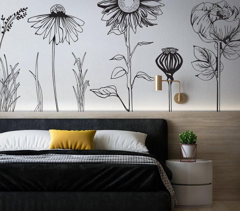 Large VINYL FLOWER decorative wall stickers including seven beautiful hand drawn flowers, easy Install. For home or shop windows Pack 2 image 7
