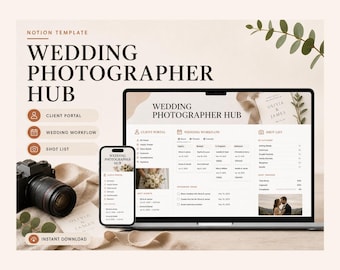 Wedding Photographer Hub Notion Template – Client, Workflow, Shot List Organization