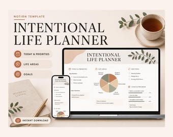 Intentional Life Planner Notion Template – Goals, Habits, Routines (Digital Download)