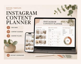 Notion Instagram Content Planner – Calendar, Ideas, Captions (Digital Download)