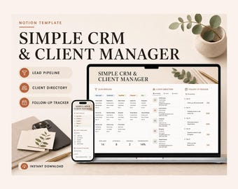 Simple CRM Client Manager Notion Template – Organized Workspace (Digital Download)