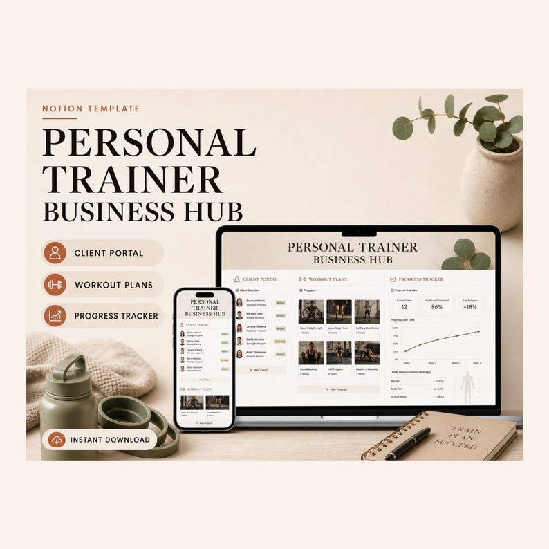 Personal Trainer Business Hub Notion Template – Clients, sessions, packages and renewals tracked image 1