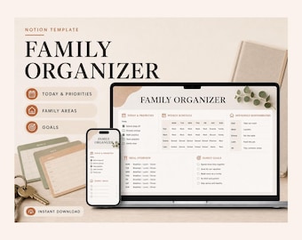 Modello di agenda familiare per Notion – Orari, pasti, faccende domestiche (download digitale)