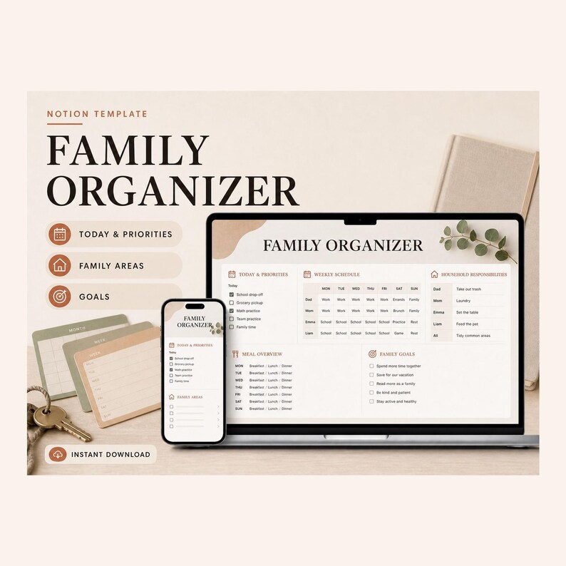 Family Organizer Notion Template – Schedules, Meals, Chores (Digital Download) image 1