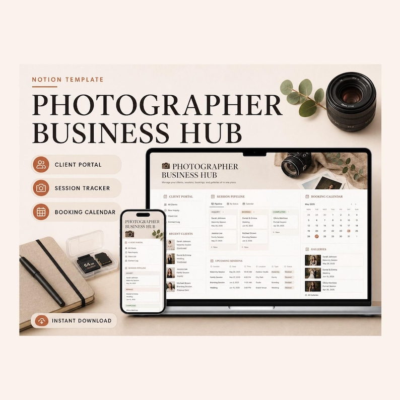 Photographer Business Hub Notion Template – Bookings, shot lists, delivery deadlines and payments image 1