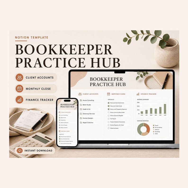 Bookkeeper Practice Hub Notion Template – Every client deadline, deliverable and query in one place zdjęcie 1