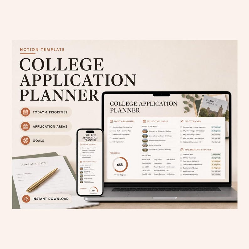 College Application Planner Notion Template – Every school, deadline, essay and recommendation tracked image 1