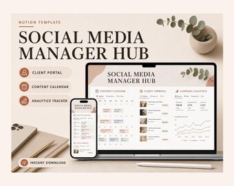 Social Media Manager Hub Notion Template – Client Accounts, Content Calendars, Invoices (Digital Download)
