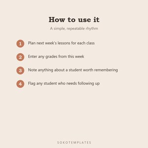 Modello di agenda per insegnanti di Notion: classi, lezioni, studenti e voti in un unico posto. immagine 5