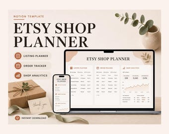Modello Notion per la pianificazione di negozi Etsy: inserzioni, ordini, SEO (download digitale)