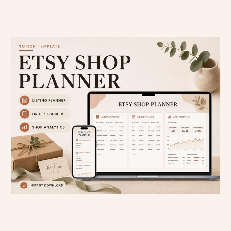Etsy Shop Planner Notion Template – Listings, Orders, SEO (Digital Download) image 1
